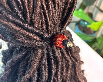 Unisex Wooden Loc Tie for Dreadlocks, Adjustable Large Ponytail Holder in Tribal Red,  Minimalist Natural Hair Accessory by Loccessories