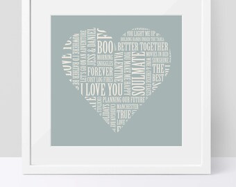 Personalised Valentines Heart Print / Love Heart Word Cloud Print / Heart Shape Art / Bespoke Valentine Print / Personalised Couple Wall Art
