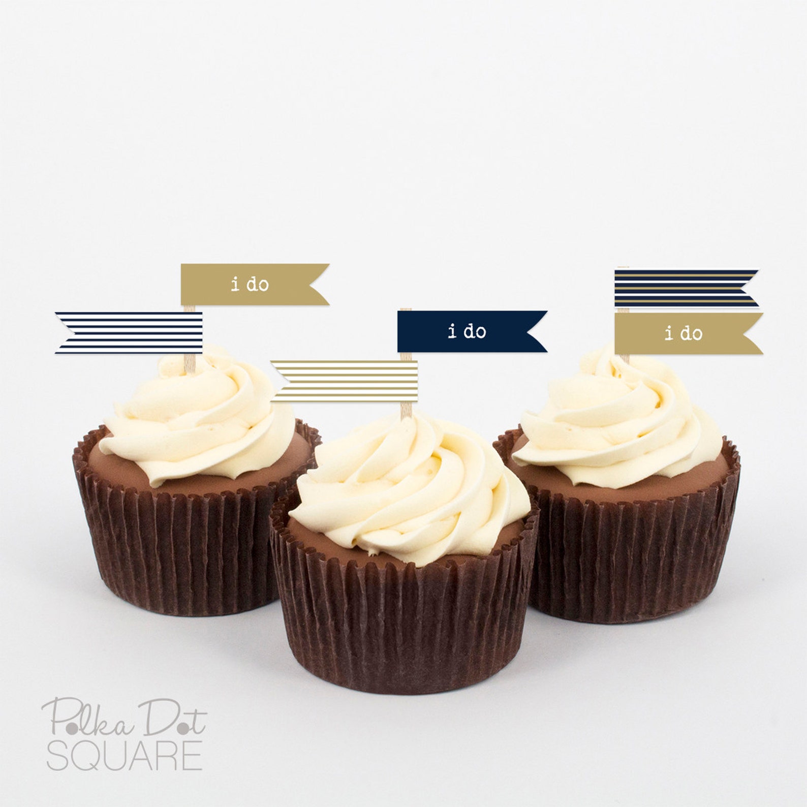 Navy Blue And Gold Cupcake Flag Set Printable Cupcake Flags Etsy