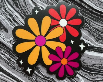Lesbian Daisies Sticker -- Large Flowers Pride Sapphic Flag Women Loving Women Orange Magenta White Pretty Sparkles Homosexual Homo Subtle