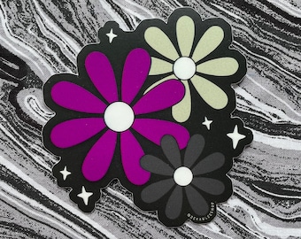 Asexual / Demisexual Daisies Sticker -- Large Flowers Pride Flag Purple Gray White Black Sparkles Laptop Car Subtle Ace Asexual Flag Queer