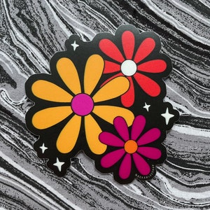 Lesbian Daisies Sticker -- Large Flowers Pride Sapphic Flag Women Loving Women Orange Magenta White Pretty Sparkles Homosexual Homo Subtle