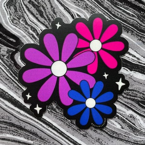 Bisexual Daisies Sticker -- Large Flowers Pride Bi Flag Purple Blue Pink Sparkles Queer Laptop Car Subtle LGBTQ Pride Cute Flowers