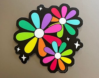 Rainbow Daisies Sticker -- Queer, Large Flowers, Gay Pride Flag, Sparkles, Subtle, LGBT Ally, Pretty Cute, Trans, Gay Agenda, Born This Way