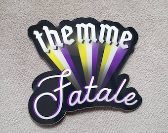 THEMME FATALE Vinyl Waterproof Weatherproof Sticker Decal - Nonbinary Transition Gender Neutral Transgender They Them Theirs Enby Pride Flag