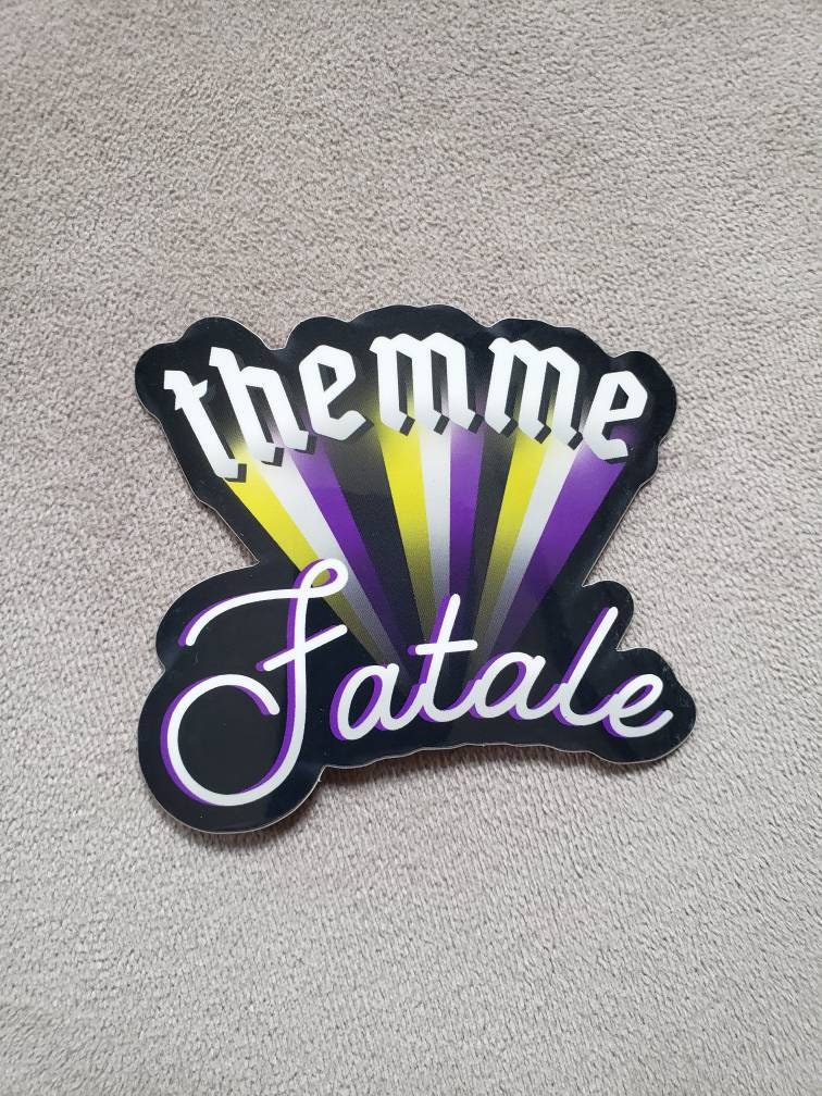 THEMME FATALE Vinyl Waterproof Weatherproof Sticker Decal - Nonbinary Transition Gender Neutral Transgender They Them Theirs Enby Pride Flag