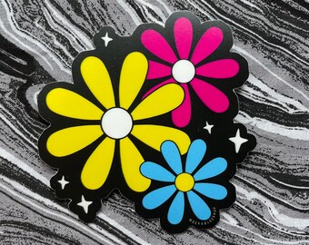 Pansexual Daisies Sticker -- Pride Pan Flag, Queer, LGBTQ+, Sparkles, Subtle Pride, Flowers, Bouquet, Cute Pretty