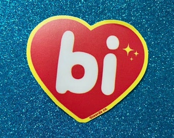 Bi Heart Sticker -- Sparkle Queer LGBT Pride Funny Logo Red Yellow Bisexual Queerdo Co 90s Nostalgia Aesthetic Toys