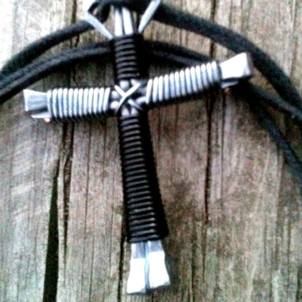 Wire Wrapped  Black and Gray Bent Nail Cross