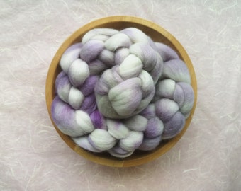 Hand Dyed Corriedale Top for Hand Spinning and Felting Pale Lilac and Pastel Green: Made in Scotland