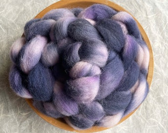 Hand Dyed Southdown Top Wool Fibre for Hand Spinning or Felting in Purples and Blues: Made in Scotland