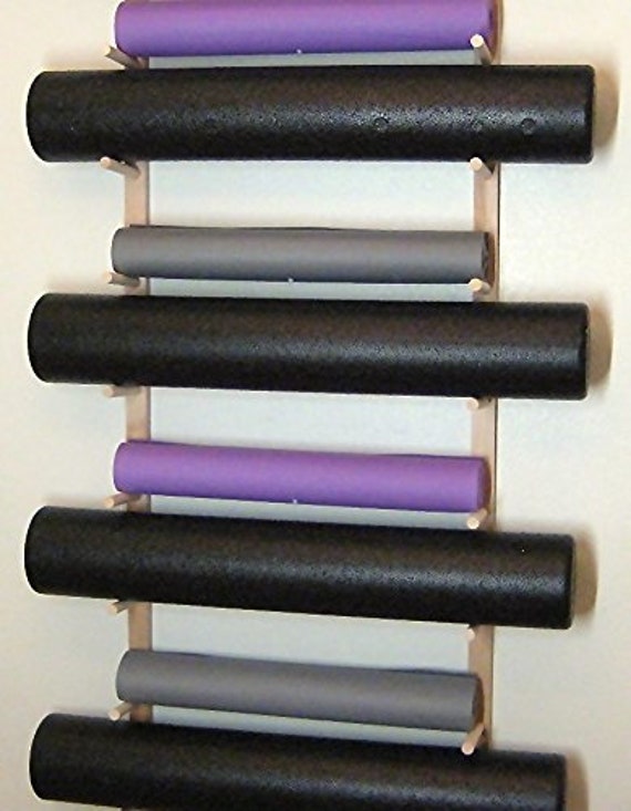 Classy Natural Wood Yoga Mat & Foam Roller Rack. 1 Set for 4 Yoga