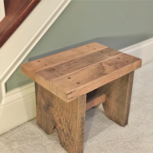 Classic Amish Reclaimed Wood Stool. Also Plant Stand, Home Décor Piece. Natural, Rustic, Solid. Handmade in USA. Step / Sitting / Footstool.