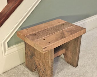 Classic Amish Reclaimed Wood Stool. Also Plant Stand, Home Décor Piece. Natural, Rustic, Solid. Handmade in USA. Step / Sitting / Footstool.