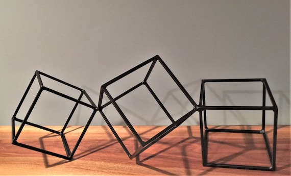 Contemporary Abstract Art. Geometric, 3 Cube Metal Sculpture