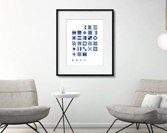 Phonetic Alphabet Signal Flag Print in Blue |  Nautical Maritime Code Wall Art | Coastal Decor | 8x10 11x14