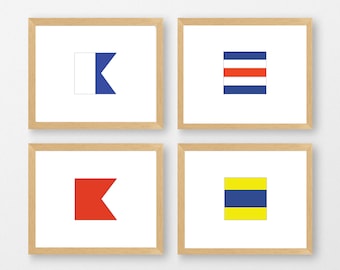 Nautical Flags | Set of 4 Custom Letters | Coastal Wall Art | Cottage Decor |  5x5, 8x8 or 8x10 Print