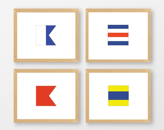 Nautical Flags | Set of 4 Custom Letters | Coastal Wall Art | Cottage Decor |  5x5, 8x8 or 8x10 Print