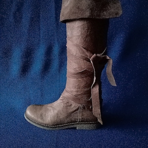 Medieval boots tall boots brown knee boots knee high tan strap viking boots elven boots cuffed pirate boots overknee boots EU39 UK5.5 US8