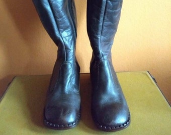 Vintage 70s boots US 6.5 tall dark brown leather Seventies boots very tall boots tight rock chick boots bubbles toe chunky heel EU38 UK5