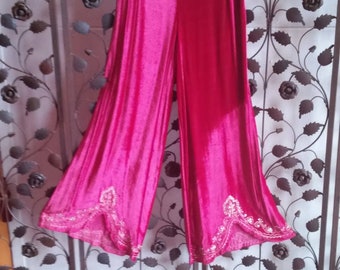 Bestickte Hose Indien Pailletten rosa Samthose cut out Verzierte Palazzohose Boho Boho Festival Hose Hippiehose Größe S & L