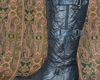 Schwarze hohe Stiefel Oma Stiefel Steampunk Stiefel Gothik Stiefel Oma Stiefel Garnabsätze Louis Absatz Lederstiefel Riemchen Stiefel EU40 UK7 US9