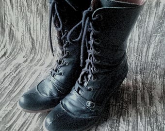 Zwarte veterlaarzen oma laarzen met veters steampunk laarzen gothic laarzen brogue laarzen veterlaarzen can can laarzen EU39 UK6 US7