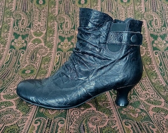 Schwarze Ankle Boots Oma Stiefel Steampunk viktorianische Stiefel Gothic Stiefeletten unisex Lederstiefel plus passenden Garnabsatz EU44 UK9.5 US10.5