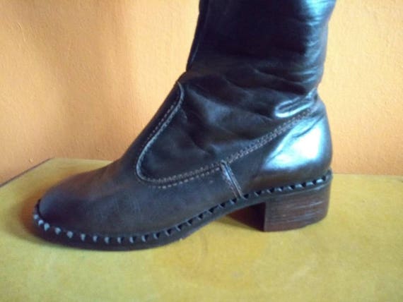 Vintage 70s US 6.5 tall dark brown leather boots S