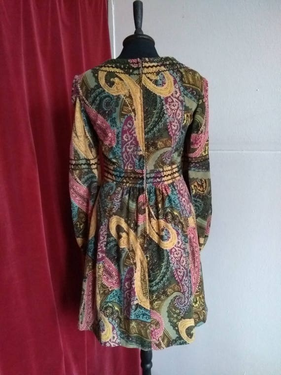 70s dress multicolored floral dress paisley cordu… - image 3