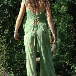 Lime green flaring changeant trousers charms pointy boho bohemian pants hippie pants palazzo festival pants elven pants sheer fairy size S image 3