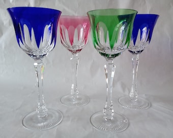 Boho glazen lood kristallen glazen jaren zestig glazen roze glas groen glas blauw glas midcentury glazen geslepen glazen Tsjechische Moser glazen