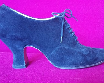 Zwart suède Johnny Moke Londen barokke geregen schoenen met Louis hiel Kostuum schoenen met veters EU39/39.5 UK6 US8