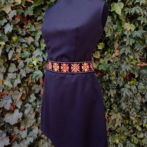 Fitted 70s dress black seventies dress embroidered belted dress Orange velvet 60s dress mod dress sixties dress Mary Quant style Twiggy