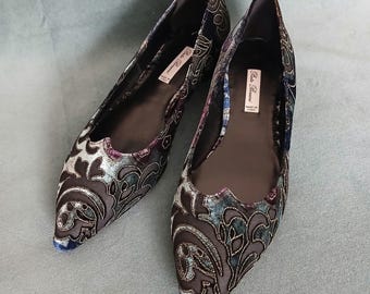 Zapatos color turquesa, zapatos de terciopelo, zapatos de bailarina puntiagudos, zapatos de los ochenta, zapatos multicolores, zapatos planos, zapatos de fantasía, zapatos sin cordones, zapatos de hadas y élficos, EU40 UK7 US9