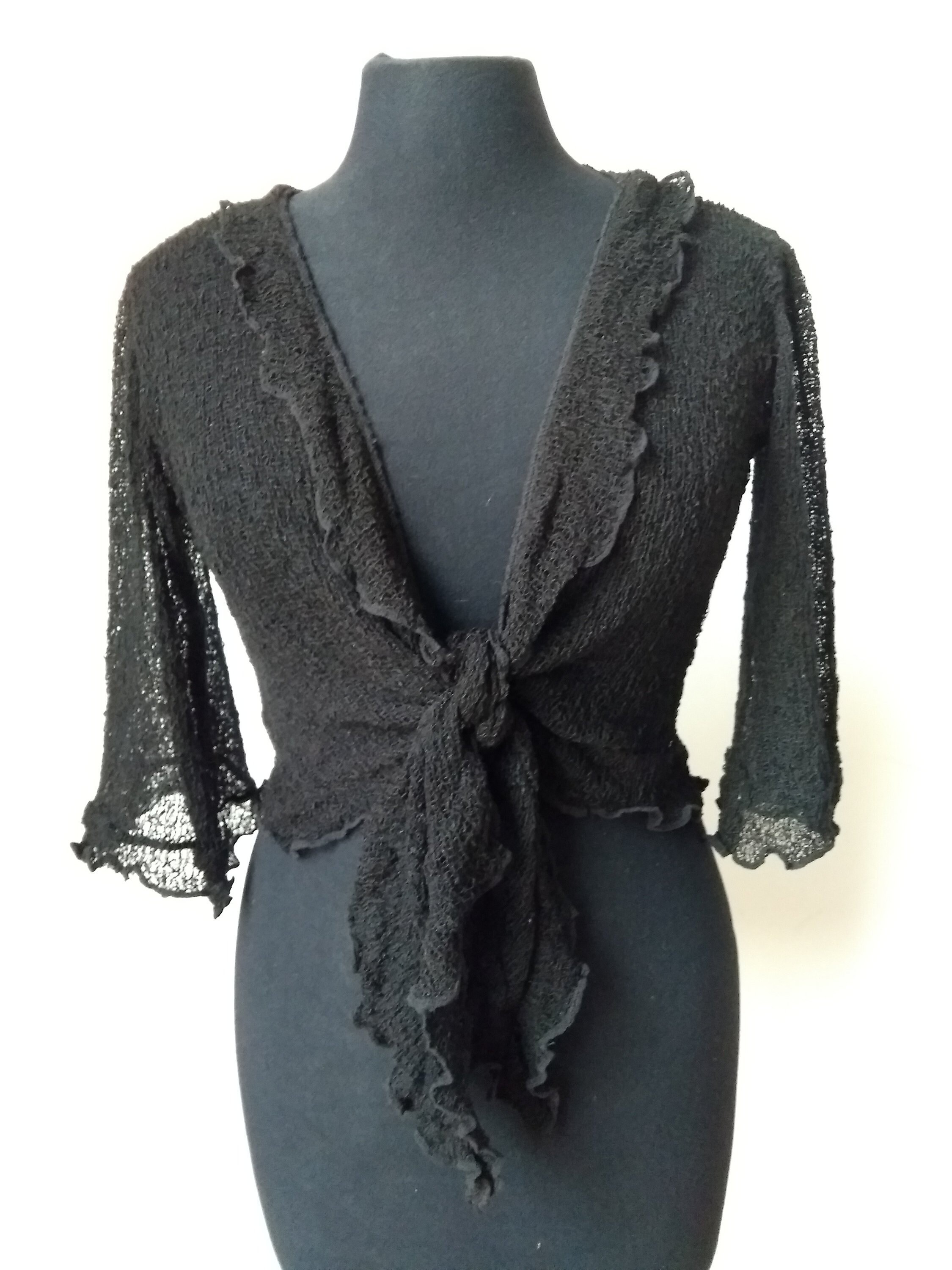 Black Cardigan Knotted Front Flute 