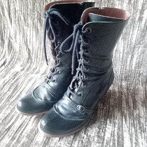 Black Victorian Boots Black Lace Vintage Knee High Boots Gothic Boots Steampunk Boots Low Heel House of Elliot Evangeline Elliot Etsy