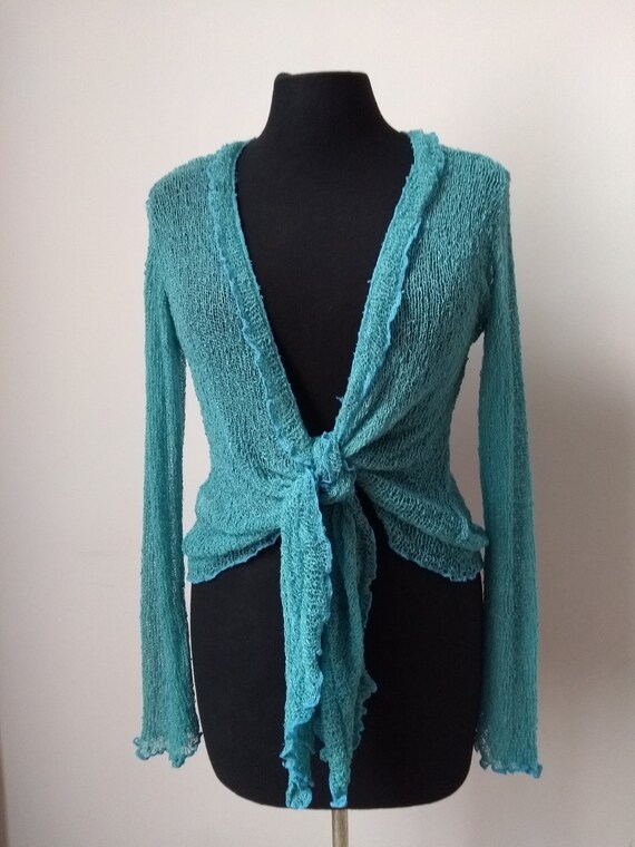 Black Cardigan Knotted Front Flute 