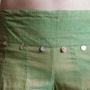 Lime green flaring changeant trousers charms pointy boho bohemian pants hippie pants palazzo festival pants elven pants sheer fairy size S image 4