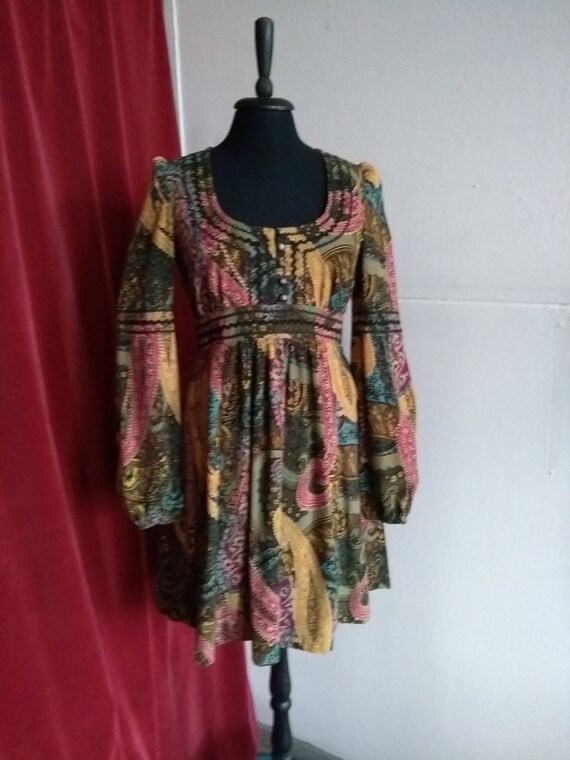 70s dress multicolored floral dress paisley cordu… - image 1