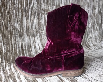 Purple boots Burgundy boots velvet boots cowboy boots wine slouchy boots boho boots festival boots hippie boots bohemian EU40 UK6.5 US8