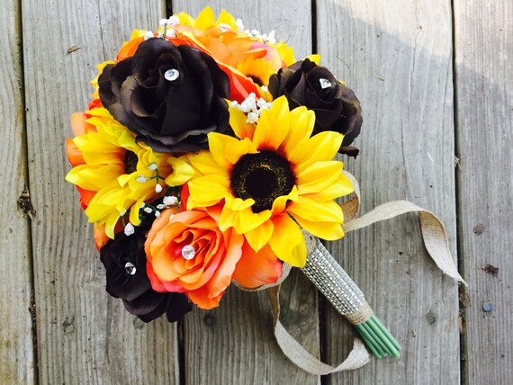 Sunflower Wedding Bouquet Orange Brown Bouquet Fall Bridal Etsy