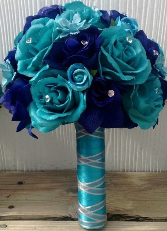 Malibu Blue Royal Blue Rose Wedding Bouquet Malibu Blue Etsy