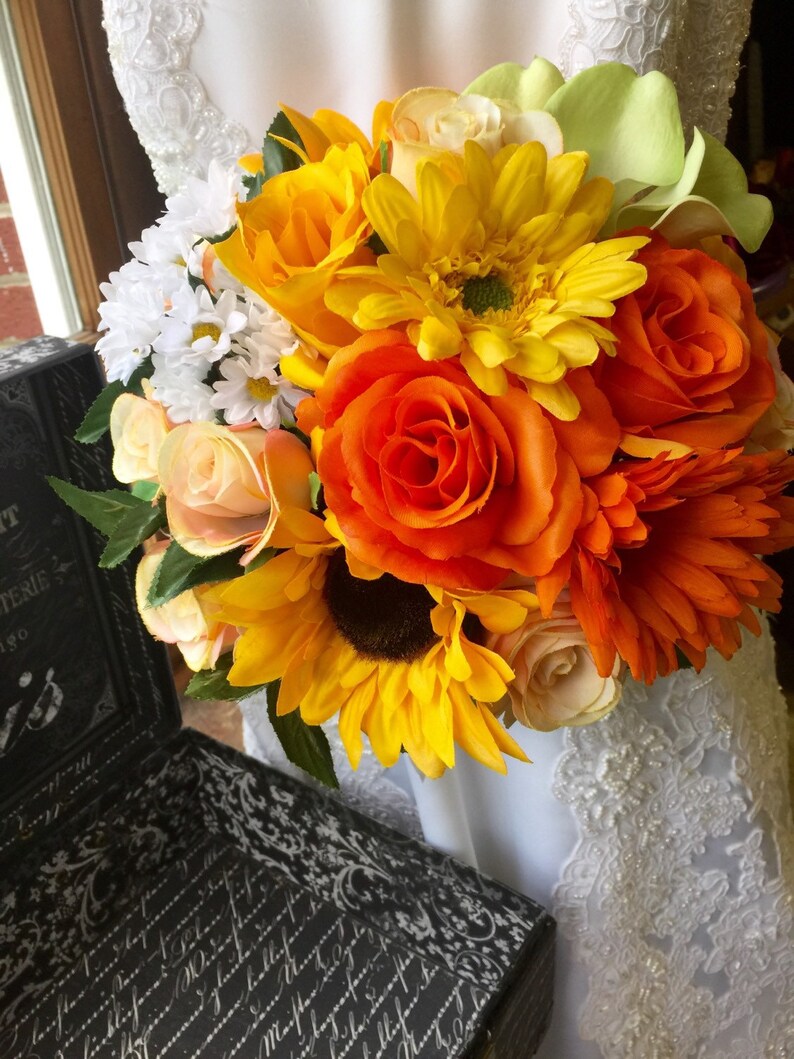 Fall Sunflower Wedding Bouquet Orange Ivory Bouquet Fall Etsy