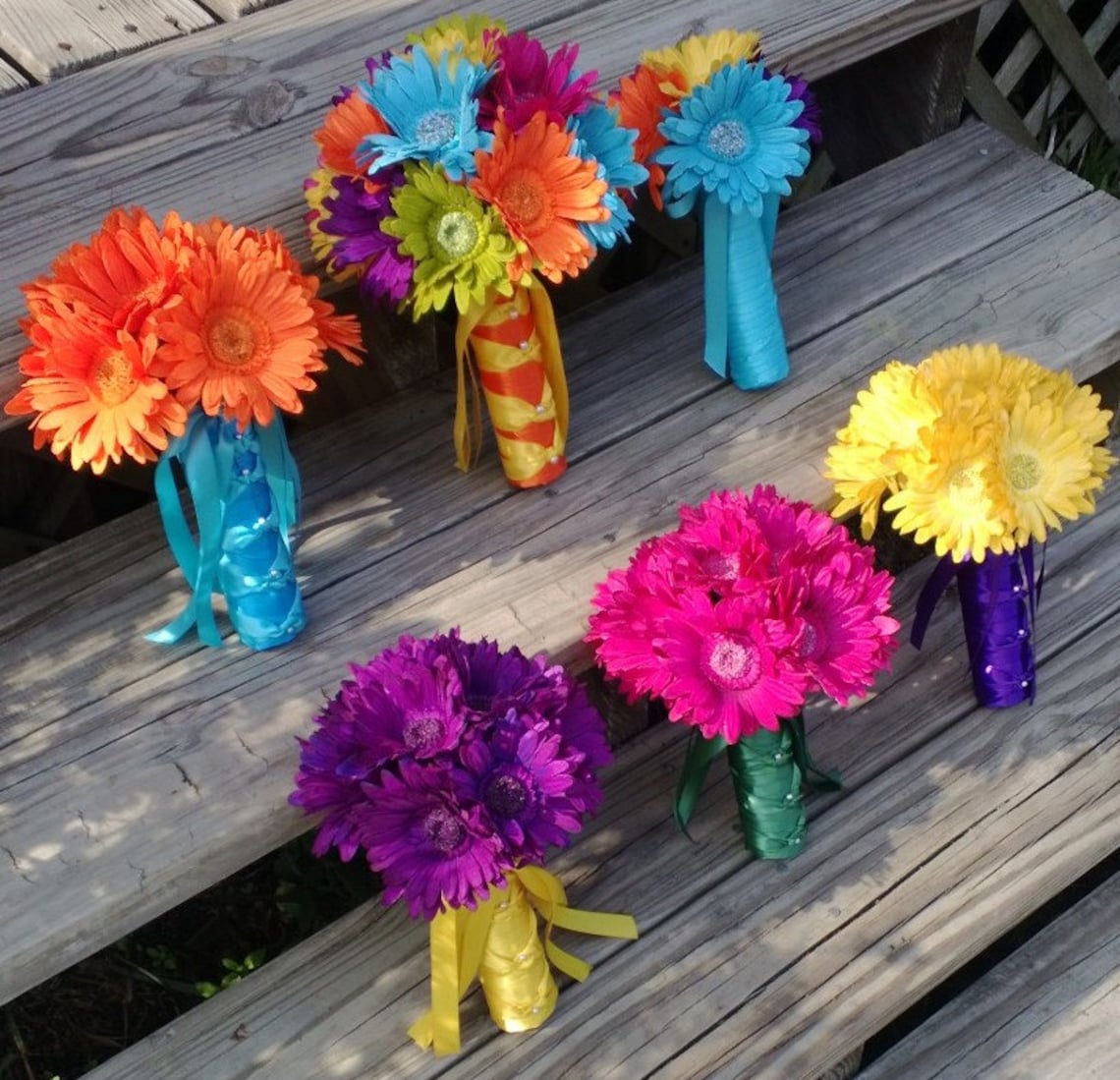 15 Piece Daisy Wedding Bouquet Set Purple Daisy Bouquet Etsy