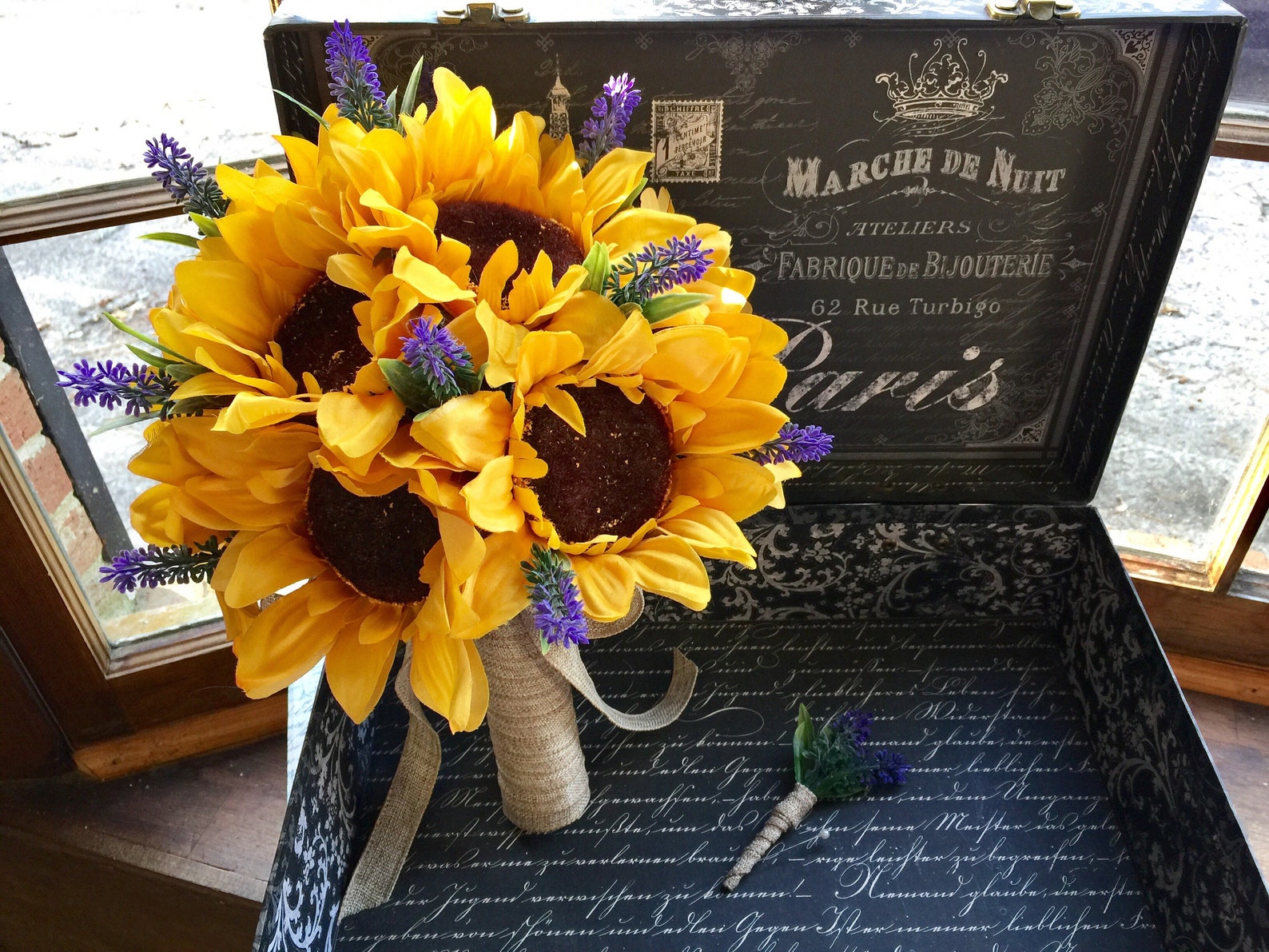 Sunflower & Lavender Wedding Bouquet Set Sunflower Bridal Etsy