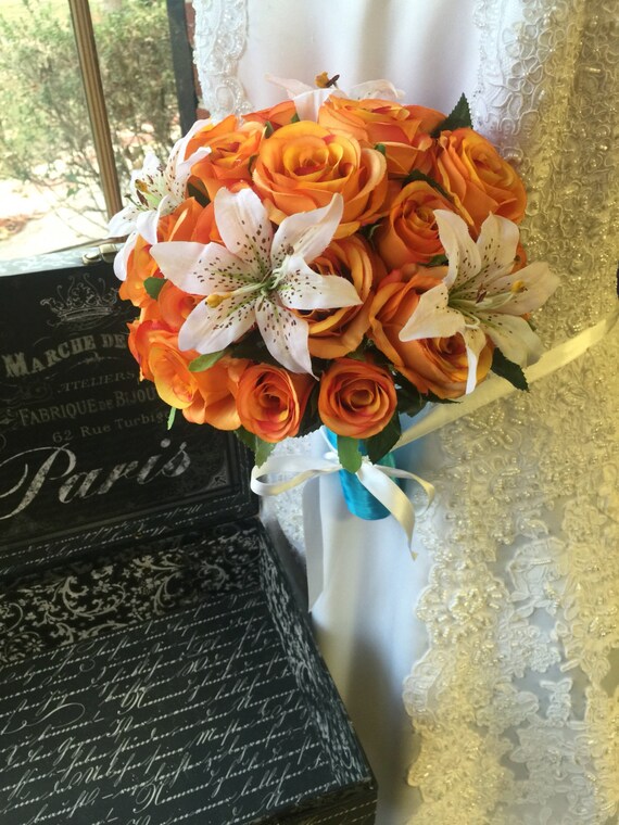 Bouquet De Mariage Rose Orange Orange Ivoire Fleur De Lys Bouquet Bouquet Ivoire Orange Orange Real Touch Bouquet Automne Mariage Bouquet De