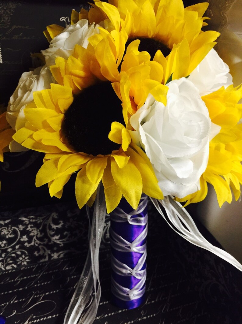 Sunflower Bouquet Set Sunflower White Rose Bridal Bouquet Sunflower Purple Bouquet Sunflower Wedding Bouquet Yellow white Bouquet