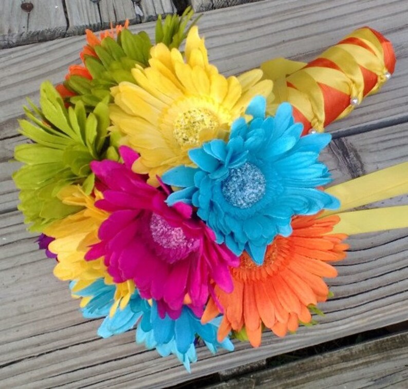 15 Piece Daisy Wedding Bouquet Set Purple Daisy Bouquet Etsy