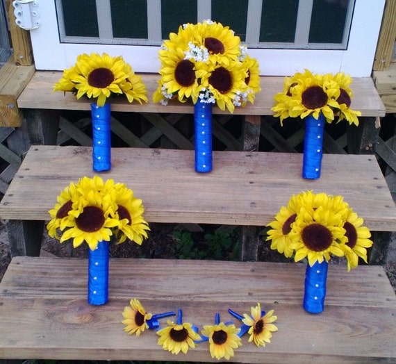Sunflower Wedding Bouquet 17 Piece Rustic Sunflower Bouquet Etsy